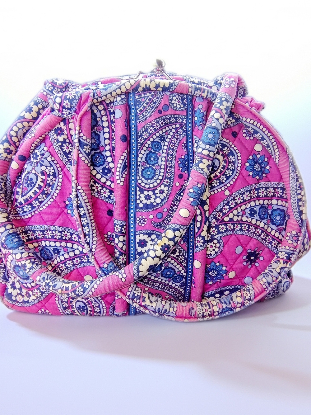 Vera Bradley Pink Paisley Quilted Satchel with Blue Trim